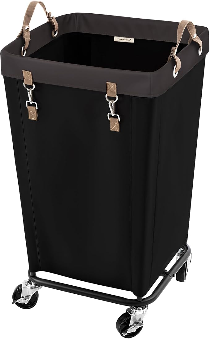 StorageWorks 110L Laundry Basket with Wheels, Rolling Hampers for Clothing | Black Laundry Basket with Wheels, Metal Frame & Handles, Rolling Hamper for Bedroom, Bathroom, Dorm, Hotel
