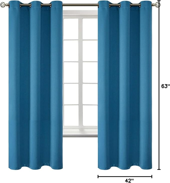 BGment Steel Blue Blackout Curtains for Bedroom 63 Inch Long - 2 Panels | Grommet Top, Black Out, Room Darkening, Sunblock, Thermal Insulated, Window Drapes for Kids Boys Room, 42x63 Inch