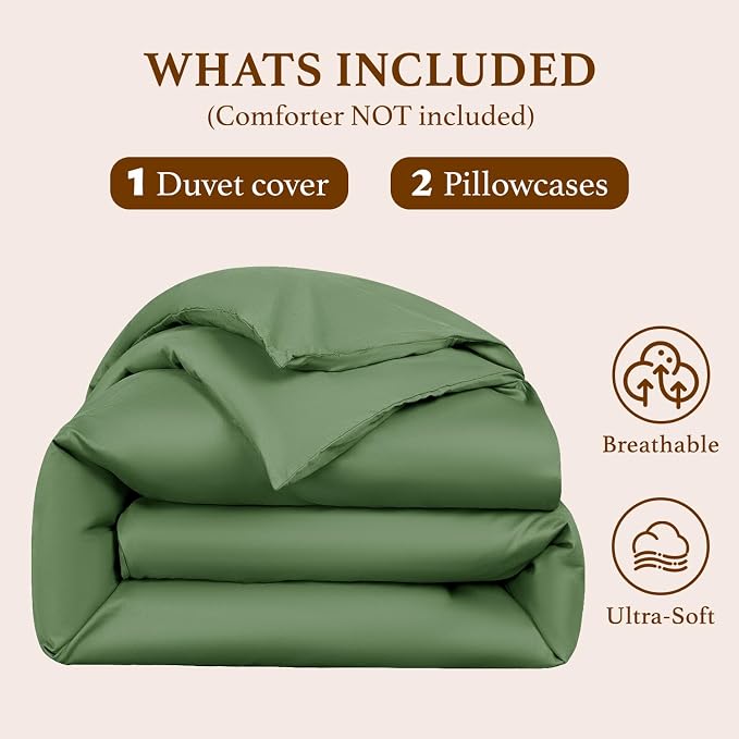 DEITAS 100% Cotton King Duvet Covers 3 Piece,1200 Thread Count，Olive Green | Luxury Egyptian Cotton Comforter Cover With Zipper Closure, Ultra Cooling Breathable, Hotel Bedding Duvet Covers