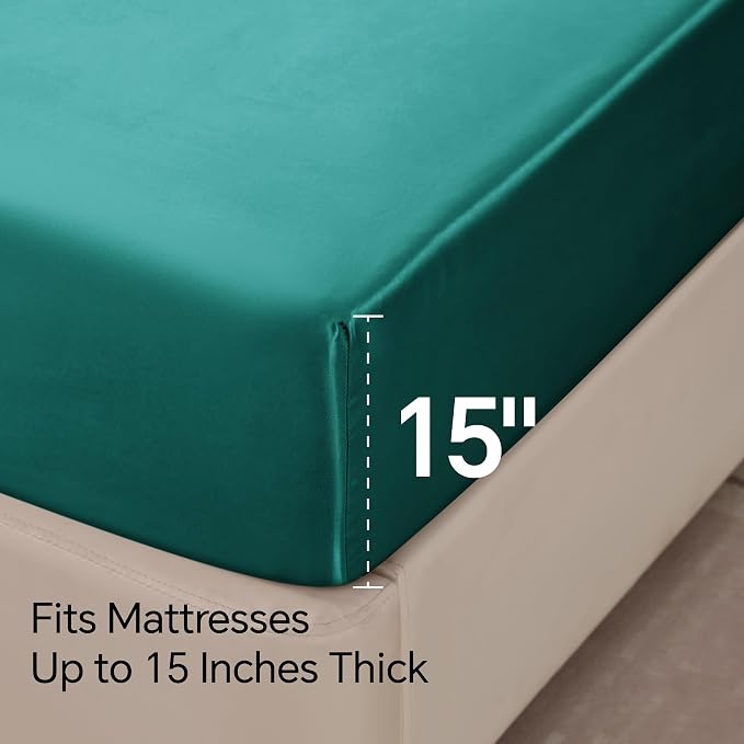 BEDELITE Satin Sheets Queen Size Bed Set, Teal, 4 Pieces | Luxury Silky Bed Sheets, 15 Inch Deep Pocket, Similar to Silk, Soft and Cooling, Reduces Friction, Gentle on Hair and Skin
