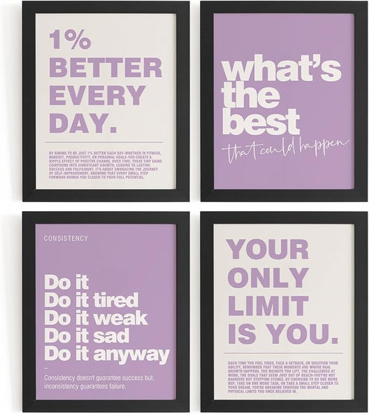 DSHFG Purple Motivational Inspirational Office Wall Art Decor Prints 4Pcs | Purple Office Motivational Wall Decor Trendy Retro Positive Affirmations Quotes Wall Decor Posters, 8x10 Unframed