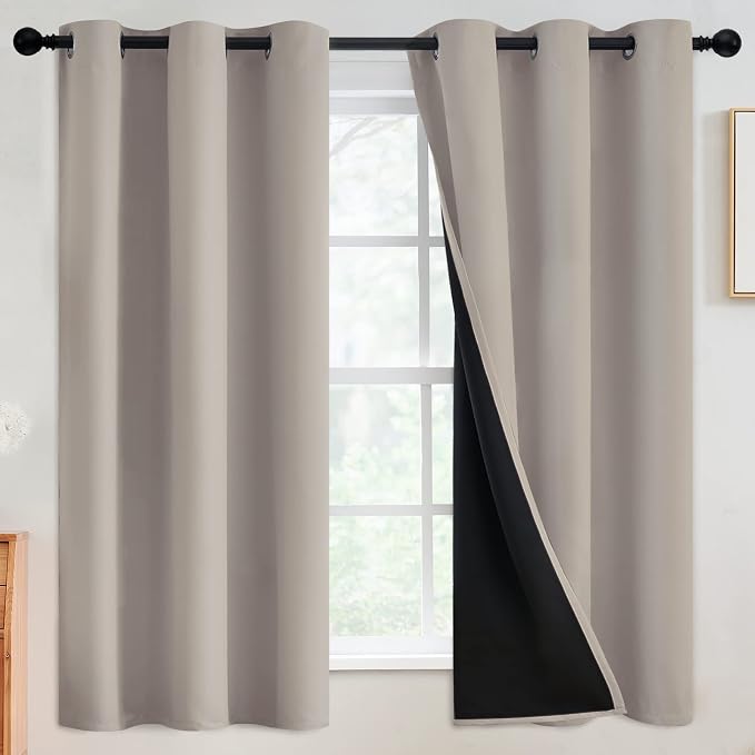 SimpleHome Natural 100% Blackout Curtains Room Darkening Living Room 63L | Curtains for Bedroom,Thermal Insulated Grommet Window Drapes,Curtains for Living Room with Black Back,42 x 63 Inch,2 Panels
