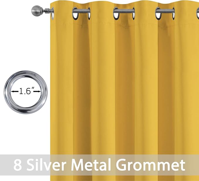 Yakamok Room Darkening Curtains 52x45 inch Long Mustard Yellow-Living Room | 2 panels,grommet blackout window treatment,thermal insulated,light blocking drapes,privacy protection,bedroom dining room