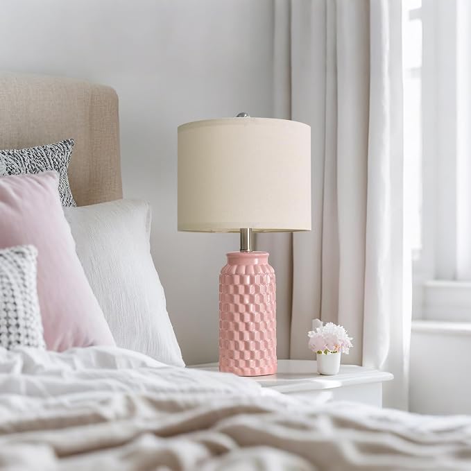 USumkky 20.5" Pink Table Lamps Set of 2,Modern Farmhouse Bedside Lamps - Ceramic Nightstand Lamps for Bedroom,Boho Living Room End Tables,Small Office Desk Lamp