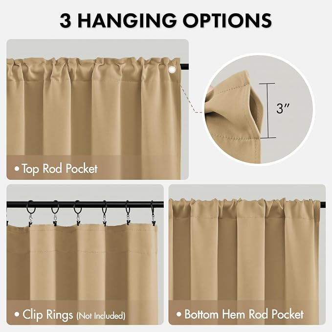 MIULEE Dark Beige Blackout Curtains 4 Panels Set 72 Inch Length Bedroom | Thermal Curtains for Summer Heat, Light Blocking Privacy Window Drapes, Top&Bottom Rod Pocket