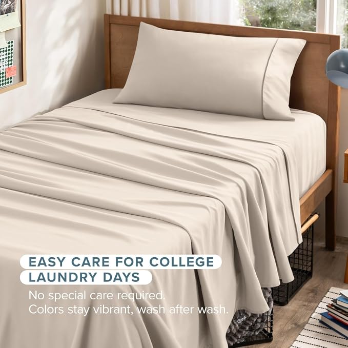 Bare Home Twin XL Sheet Set - 1800 Ultra-Soft (Twin XL, Sand) | Deep Pockets 6 to 15 Inches, Breathable, Hypoallergenic, Hotel Luxury, Easy Fit, Soft, All-Season