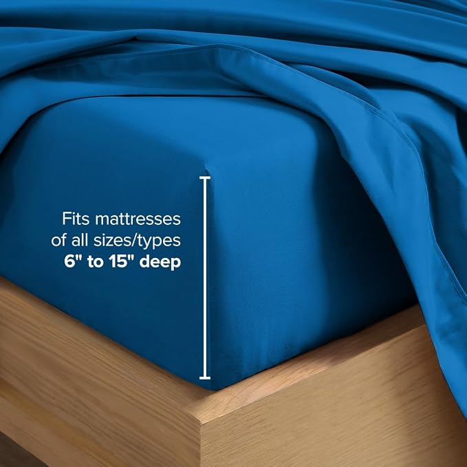 Bare Home Split King Sheet Set - 1800 Ultra-Soft (Split King, Medium Blue) | Deep Pockets 6 to 15 Inches, Breathable, Hypoallergenic, Hotel Luxury, Easy Fit, Soft, All-Season