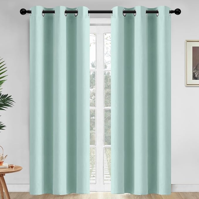 Yakamok Room Darkening Curtains 42x84 inch Length Aqua-Living Room | 2 panels,grommet blackout window treatment,thermal insulated,light blocking drapes,privacy protection,bedroom dining room