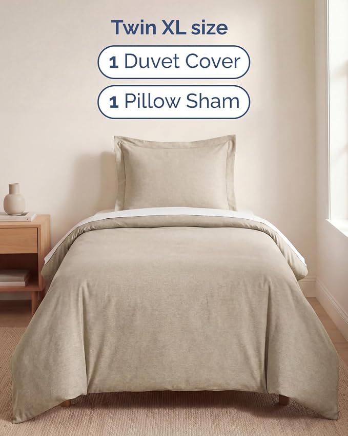 Duvet Cover Twin/Twin XL - 2 Piece w/Zipper Closure - Heathered Beige | Extra Soft, Breathable, Twin/Twin XL Duvet Cover 68" x 90" w/ 1 Pillow Sham, Zipper Closures & Ties, Women, Men, Kids & Teens