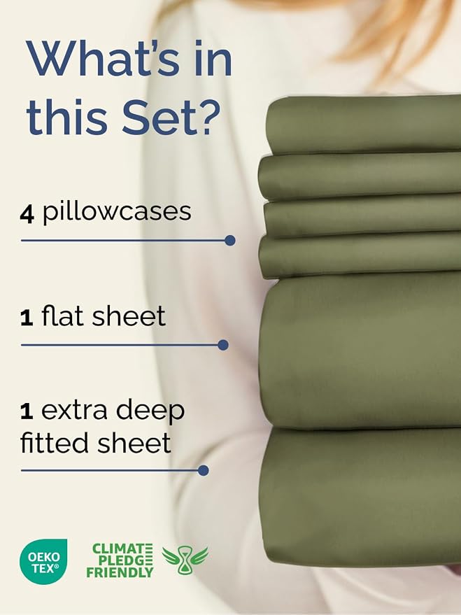 Extra Deep Cal King Sheet Set - 6 Piece Breathable & Cooling - Sage Green | Hotel Luxury Bed Sheets Set, Easy & Secure Fit, Ultra-Soft, Wrinkle & Fade Free, Comfy Sheets Set with Extra Deep Pockets
