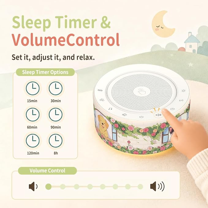 Kipcush White Noise Machine for Baby & Adults, Sleep Sound Machine with 30 Soothing Sounds, 8-Color Night Light, Memory Function, White Noise for Sleeping, Nursery, Office, Travel, Relaxation