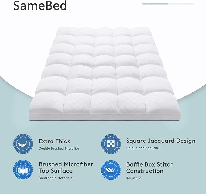 SameBed Mattress Topper Twin,Extra Thick Mattress Pad Cover for Back Pain,Cooling Mattress Protector with 8-21 Inch Deep Pocket,Overfilled Down Alternative Filling,White