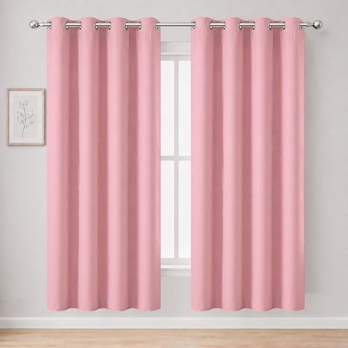 Pink Thermal Blackout Curtains/52 x 72 Inch/Set of 2 Panels Room Darkening Curtains for Bedroom