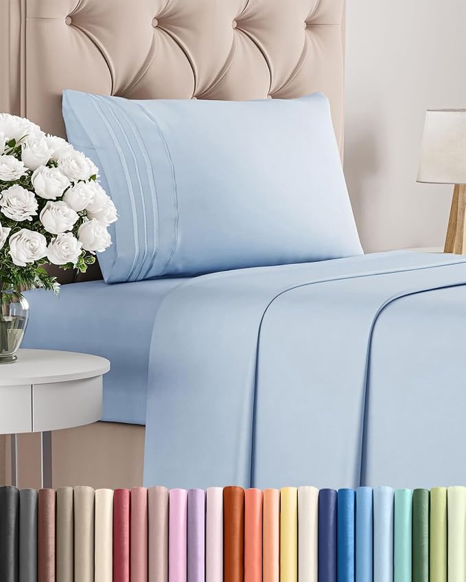 Twin Size 3 Piece Sheet Set - Comfy Breathable & Cooling Sheets - Sky Blue | Hotel Luxury Bed Sheets for Women & Men, Deep Pockets, Easy-Fit, Extra Soft and Wrinkle Free Sheets, Oeko-Tex Bed Sheet Set