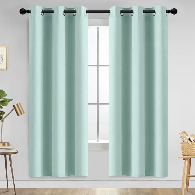 Yakamok Room Darkening Curtains 42x72 inch Length Aqua-Living Room | 2 panels,grommet blackout window treatment,thermal insulated,light blocking drapes,privacy protection,bedroom dining room