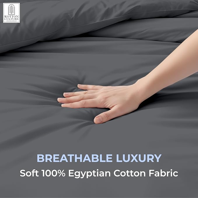 1 Pc Duvet Cover King Size-100% Egyptian Cotton 600 Thread Count Ultra Soft Premium Durable Comforter Cover Zipper Closure & Corner Ties - (Grey, 104" X 94")