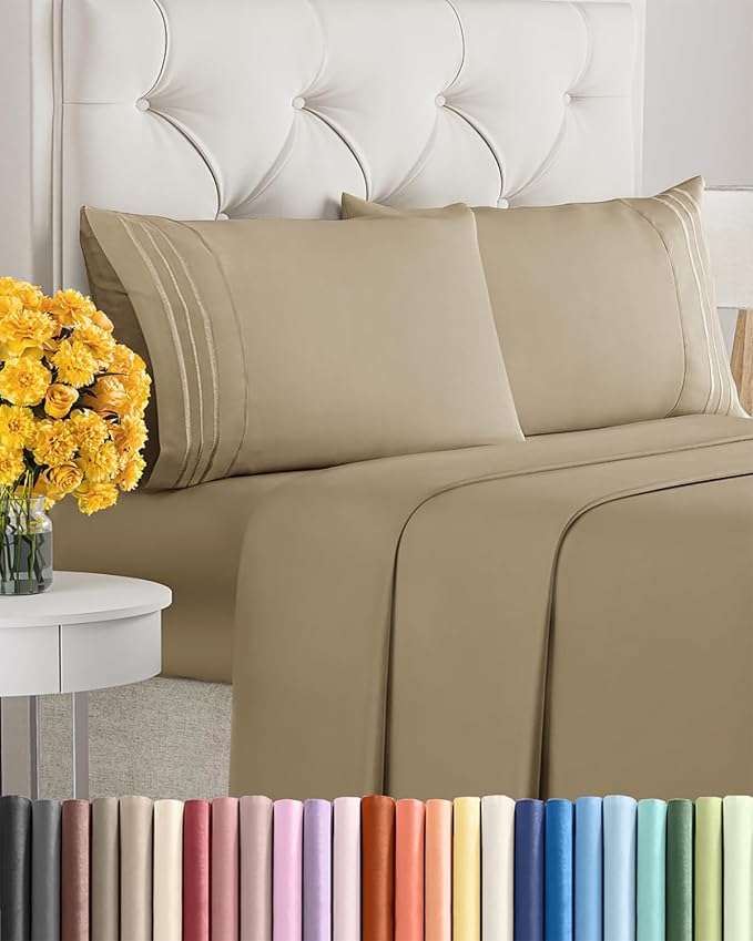 King Size 4 Piece Sheet Set - Ultra Soft & Cooling Sheets - Light Caramel | Fits 8 Inch to 16 inch Mattress, Wrinkle Free & Fade Resistant with Deep Pockets, Breathable, Comfy Hotel Luxury Bedding