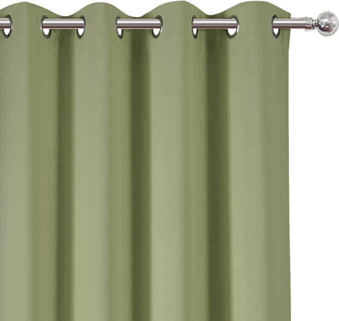 Sage Green Blackout Curtains 66 x 63 Inch Length/Set of 2 Curtain Panels/Thermal Insulated Room Darkening Blackout Curtains for Bedroom