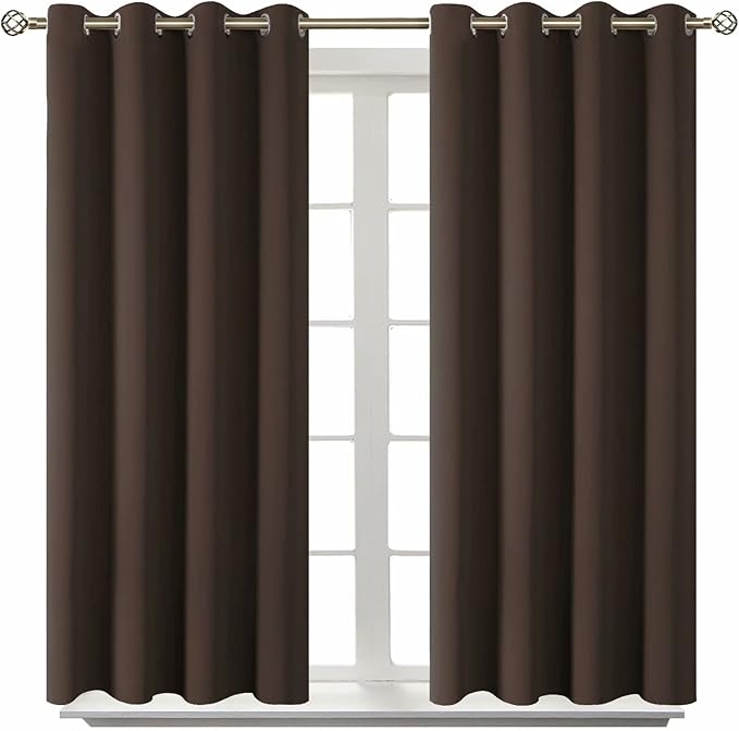 BGment Brown Blackout Curtains for Bedroom 45 Inch Long - 2 Panels | Grommet Top, Black Out, Room Darkening, Sunblock, Thermal Insulated, Window Drapes for Kids Boys Room, 52x45 Inch