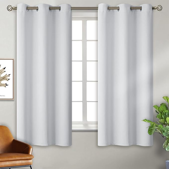 BGment Room Darkening Curtains 63 Inches Long - Grommet Thermal Insulated Drapes Window Treatment Curtains for Bedroom, 2 Panels, 38 x 63 Inch, Greyish White | Grommet Top, Light-Blocking, Sunblock, Thermal Insulated, Window Drapes for Kids Boys Room, ...