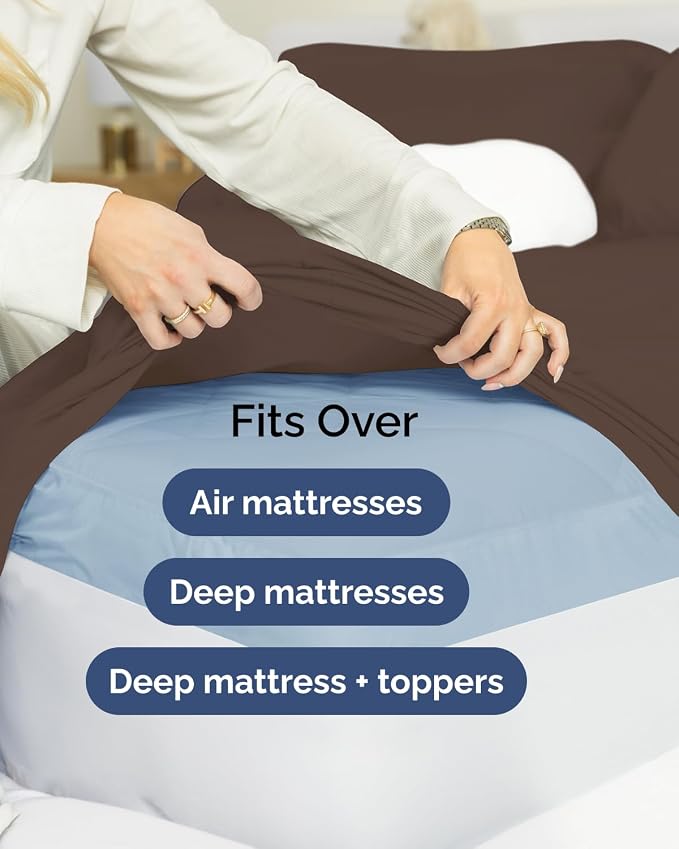 CGK Unlimited Extra Deep Flex Top Split Head King Sheet Set - 6 Piece Breathable and Cooling Sheets - Hotel Luxury Bedding for Women, Men, Kids & Teens - Easy Secure Fit - Extra Deep Pockets - Brown