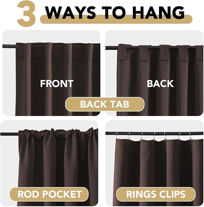 H.VERSAILTEX Blackout Curtains Thermal Insulated Window Treatment Panels Room Darkening Blackout Drapes for Living Room Back Tab/Rod Pocket Bedroom Draperies, 52 x 102 Inch, Chocolate Brown, 2 Panels