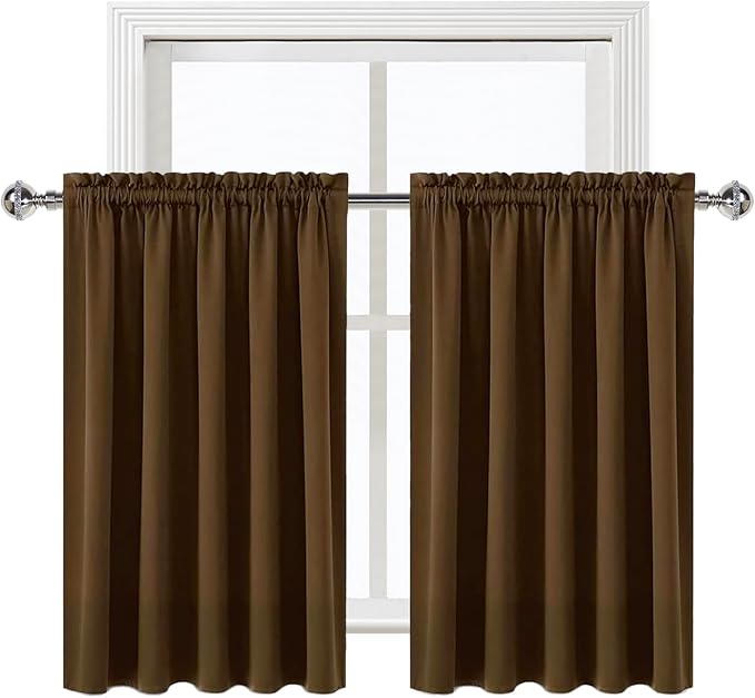 DWCN Short Blackout Curtains 60 x 36 Inch Long for Kitchen RV Bunk Brown | Room Darkening, Thermal Insulated, Light Blocking, Rod Pocket Drapes, Noise Reducing Window Treatments