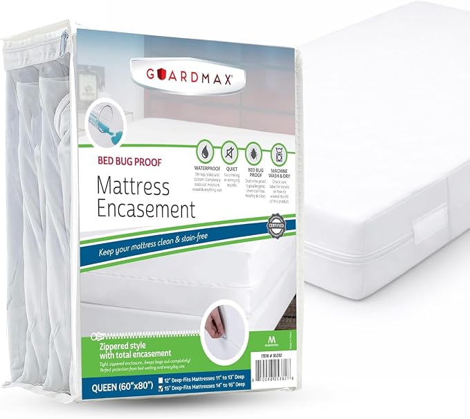 Guardmax Queen Mattress Protector Zippered, Bed Bug Mattress Cover | Waterproof, Dust Mite Proof, 6-Sided, Soft Jersey Knit, OEKO-TEX Certified, Machine Washable, Queen - 60 x 80, up to 16" Deep