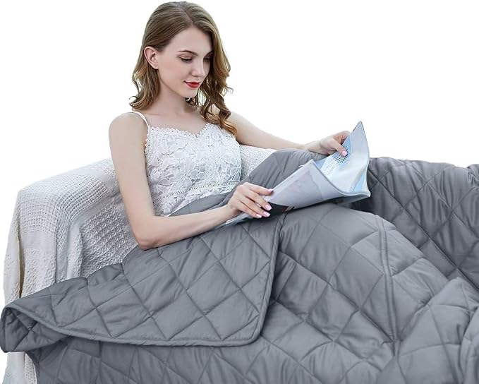 ZZZhen Weighted Blanket - High Breathability - 48''72'' 15LB - Premium Heavy Blankets - Calm Sleeping for Adult and Kids, Durable Quilts Grey, 48''72'' - 15LB