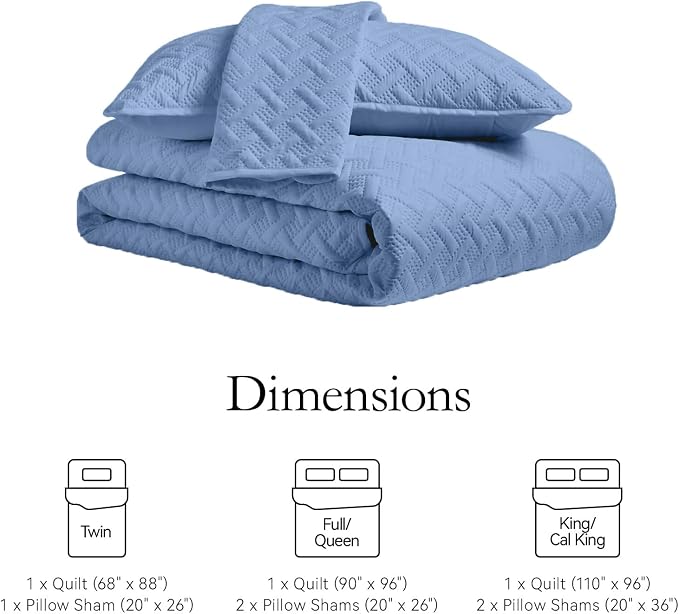 FLYMME King Size Quilt Bedding Set Bluish Grey Lightweight Bedspreads for Summer,Modern Style Geometric Weave Stripe Pattern,Soft Microfiber Bed Coverlet 3 Pieces (1 Quilt, 2 Shams)
