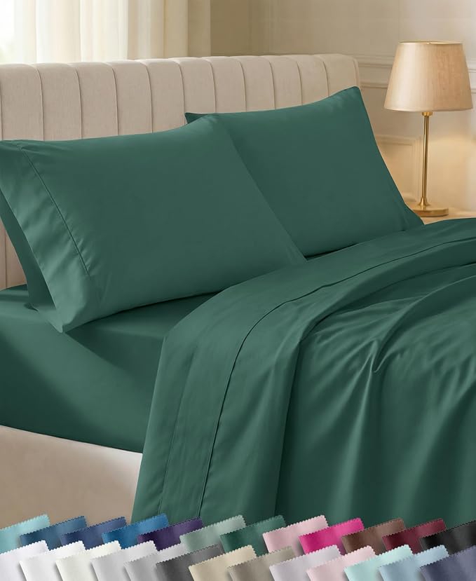California Design Den 100% Cotton Sateen 3 Pc Twin XL Sheet Sets | 400 Thread Count Backed by Good Housekeeping Seal, All-Around Elastic, Durable, Easy Care, OEKO-TEX certified - Hunter Green