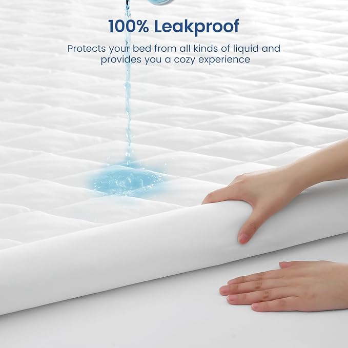 Cozy Bliss Leakproof Cooling Mattress Pad Full, Q-Max>0.45 Soft Noiseless Breathable Mattress Topper Cover, with Deep Pocket Fits 8–18 Inches for Summer Bed Hot Sleepers, White