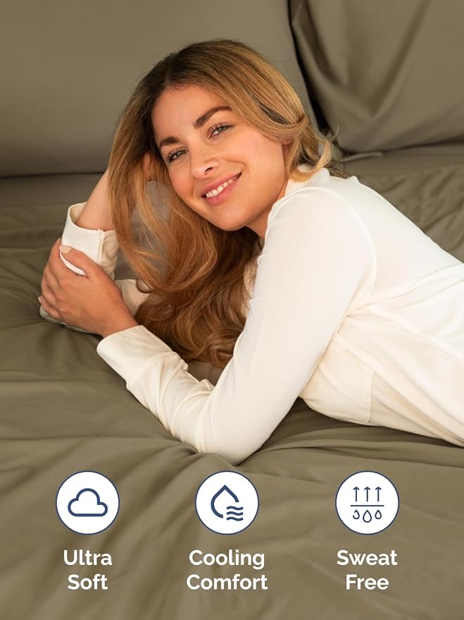 Extra Deep Cal King Fitted Sheet - Single Fitted Sheet Only - Khaki | Easily Fits 18 inch to 24 inch Mattress, Soft, Wrinkle Free, Breathable & Comfy, Extra Deep Pockets Hotel Luxury Fitted Sheet