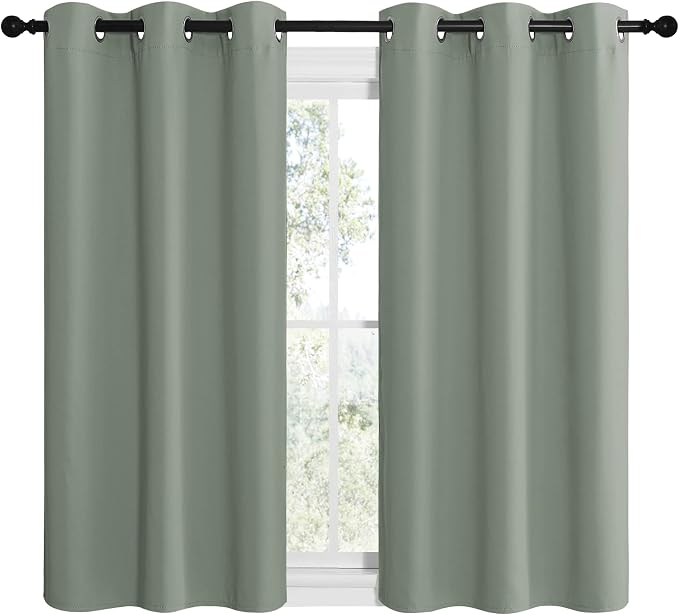 NICETOWN Sage Green Room Darkening Curtains for Kitchen, Window Treatment Thermal Insulated Solid Grommet Room Darkening Curtains/Drapes for Bedroom (Set of 2, 42 inches Wide by 50 inches Long)