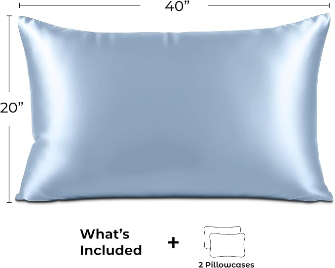 Pure Bedding Satin Pillowcase 2 Pack - King Size (20"x40", Baby Blue) - Silky Pillow Cases for Hair and Skin - Satin Pillow Covers with Envelope Closure - Extra Soft Premium Microfiber