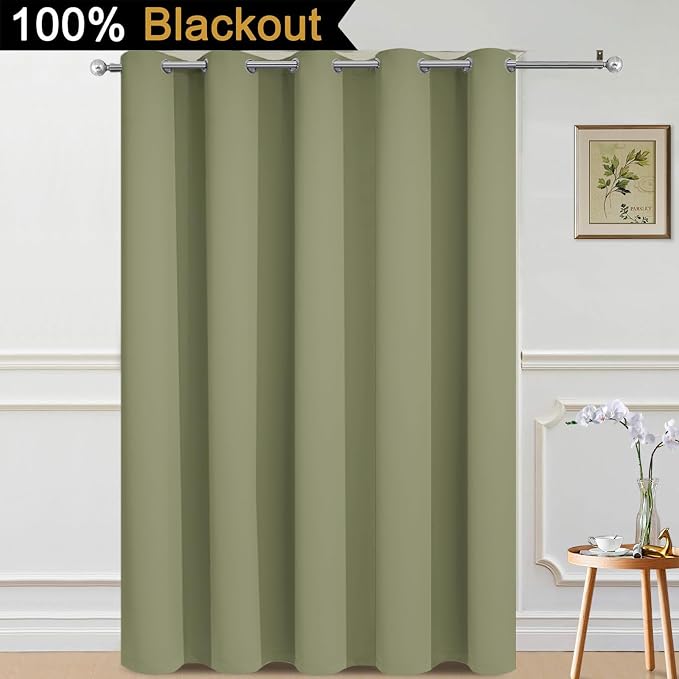 Yakamok Sage 100% Blackout Patio Door Curtain Panels W70 x L84,1 Panel | Noise Reducing Barrier Panel for Sliding Glass Door, 2 Thick Layers Heat Full Light Blocking Patio Door Drapery
