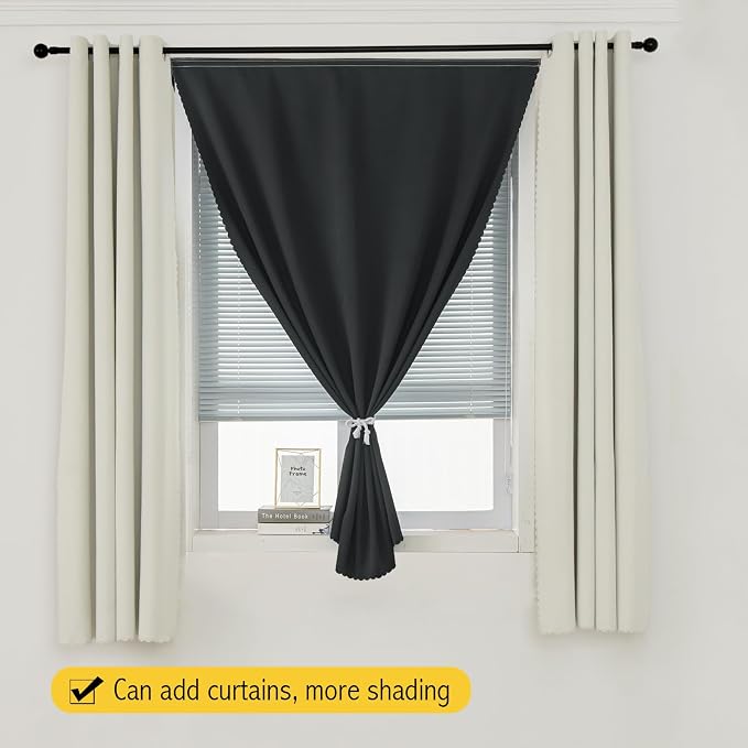 Stick On Blackout Curtains No Drill Required Self Adhesive Window Coverings for Bedroom Living Room Kitchen 46" W x 84" L Black 1 Panel
