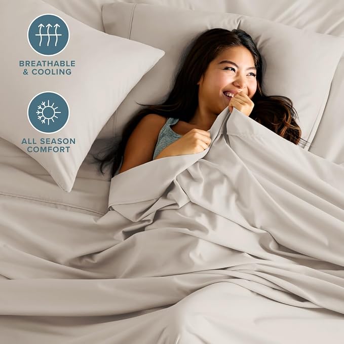 Bare Home Sheet Set - 1800 Ultra-Soft (Split Cal King, Wheat) | Deep Pockets 6 to 15 Inches, Breathable, Hypoallergenic, Hotel Luxury, Easy Fit, Soft, All-Season
