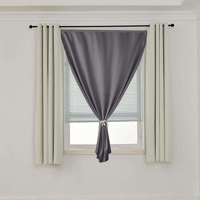 AJAZZ 100% Blackout Self Adhesive Curtains Small Window Short Temporary Black Out Curtains Easy to Install Used for Bedroom Kitchen Window Cover (Dark Grey, 35" W x 48" L 1 Panel)