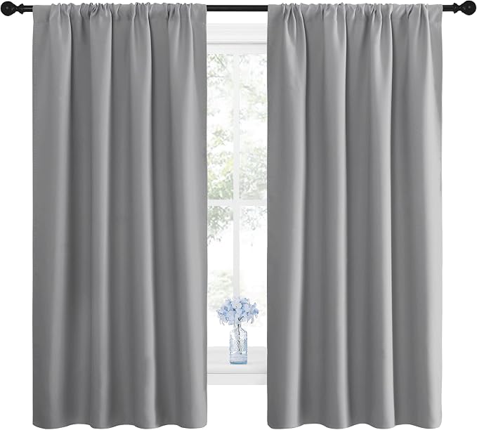 NICETOWN Silver Grey Blackout Curtains for Living Room 42" x 63" 2 Panels | Thermal Insulated Rod Pocket Drapes Draperies for Bedroom Kitchen Window, Light Blocking Noise Reducing Energy Saving Decor