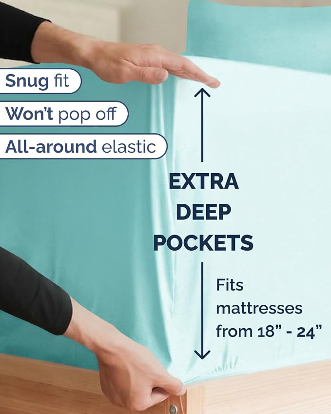 Extra Deep Twin XL Sheet Set - 4 Piece College Dorm Room - Spa Blue | College Dorm Room Essentials, Easy & Secure Fit, Ultra-Soft, Wrinkle & Fade Free, Comfy Sheets Set with Extra Deep Pockets