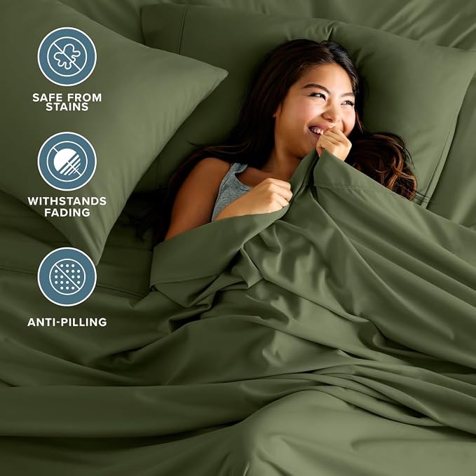 Bare Home Twin XL Sheet Set - 1800 Ultra-Soft (Twin XL, Cypress) | Deep Pockets 6 to 15 Inches, Breathable, Hypoallergenic, Hotel Luxury, Easy Fit, Soft, All-Season