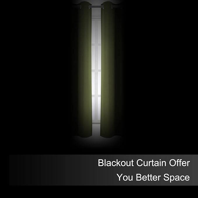 Blackout Curtains 52 x 45 inch/Olive Green Curtains Set of 2 Panels/Thermal Insulated Room Darkening Bedroom Curtains