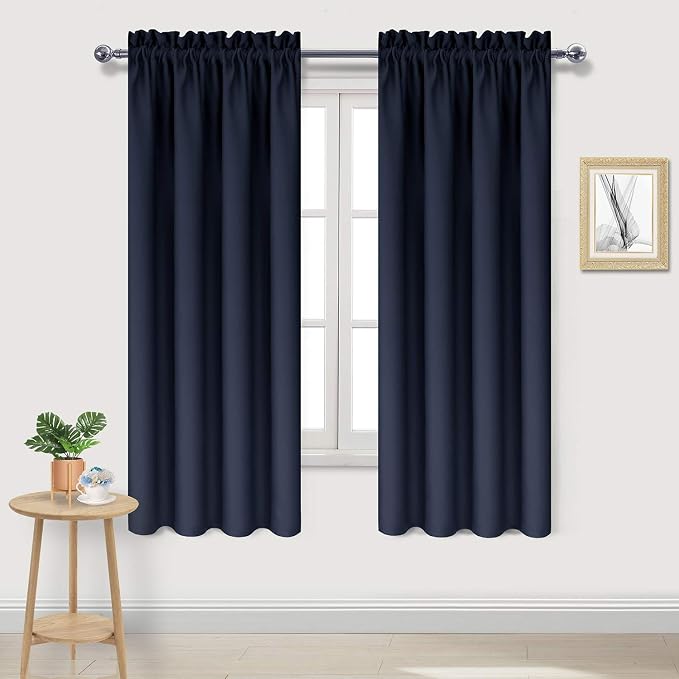 DWCN Blackout Curtains for Bedroom Living Room 42 x 63 Inch Long Navy | 2 Panels Set, Room Darkening, Thermal Insulated, Light Blocking, Rod Pocket Drapes, Noise Reducing Window Treatments
