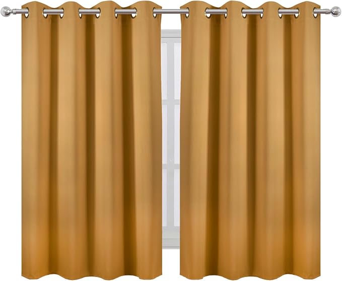 Mustard Yellow Thermal Blackout Curtains/52 x 54 Inch/Set of 2 Panels Room Darkening Curtains for Bedroom