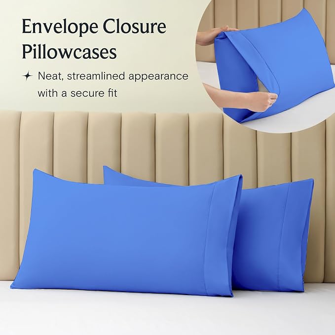 Cal King Size Sheets Set, Cooling & Soft Deep Pocket Bed Sheets, 4PC | LuxClub Silky Fitted Sheet & Pillowcase Sets, Breathable Hotel Luxury Bedding for Mattress Wrinkle Free, Marine Blue