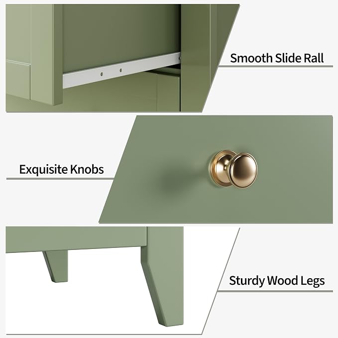 Garvee 6 Drawer Dresser for Bedroom, 47.2" Wide Modern Large Chest of Drawers with Metal Knobs, Wooden Clothes Storage Organizer for Closet, Nursery, Living Room, Apartment, Sage Green | Lacquered Finish, Metal Knobs, Clothes Storage Organizer for Clos...