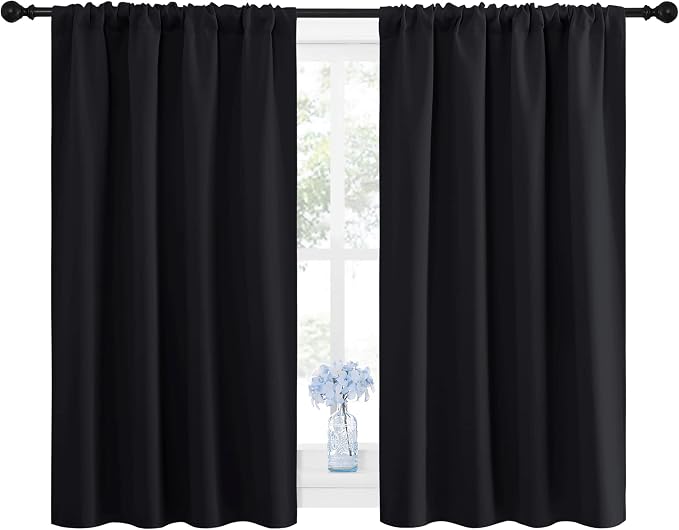 NICETOWN Black Blackout Curtains for Small Window 42" w x 48" L 2 Panels | Privacy RV Draperies, Blackout Drapes Draperies, Thermal Insulated Curtain Panels, Room Darkening Window Decor for Kitchen