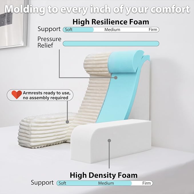ENITYA 22" XL Back Pillow for Bed Sitting Up with Armrests & Big Pockets | Reading Pillow for Sitting in Bed Adult, Back Support Wedge for Reading/Resting/Post Surgery/Watching TV/Gaming,Ivory
