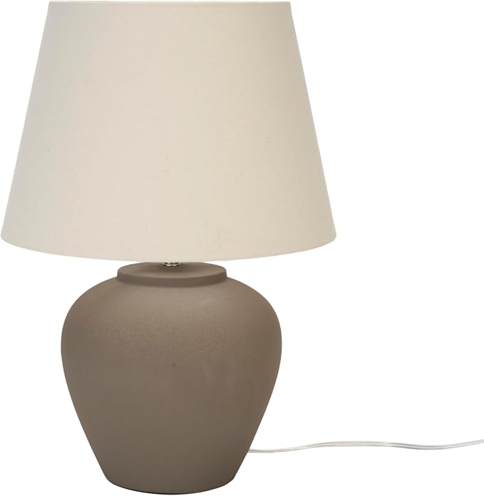 Nourison Home 20" Brown Matte Ceramic Table Lamp with Fabric Shade, Bedside Nightstand Lamp for Bedroom, Living Room, Entryway